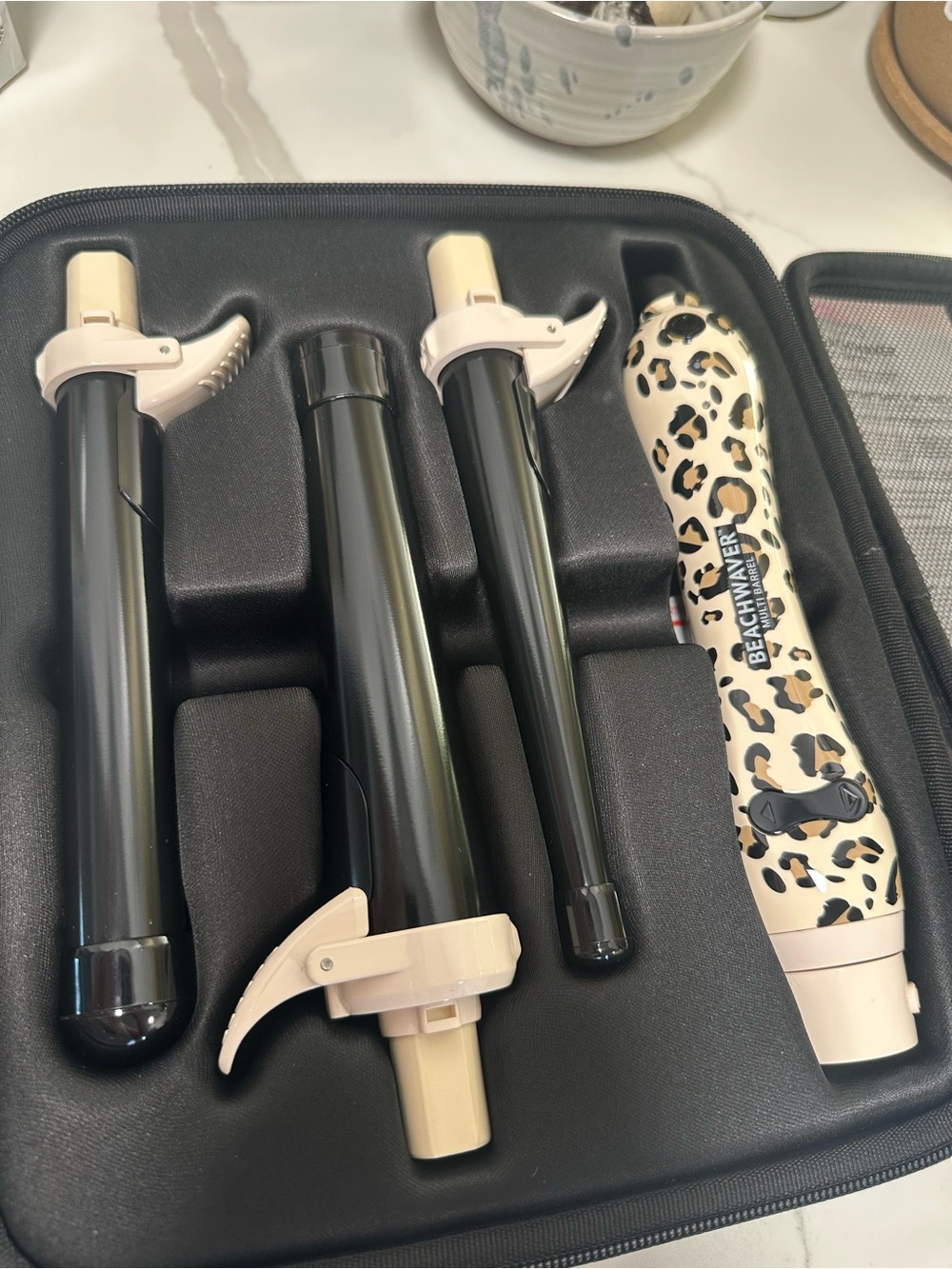 NEW NEVER USED Beachwaver Leopard Curling Wand Set - Cream/Black